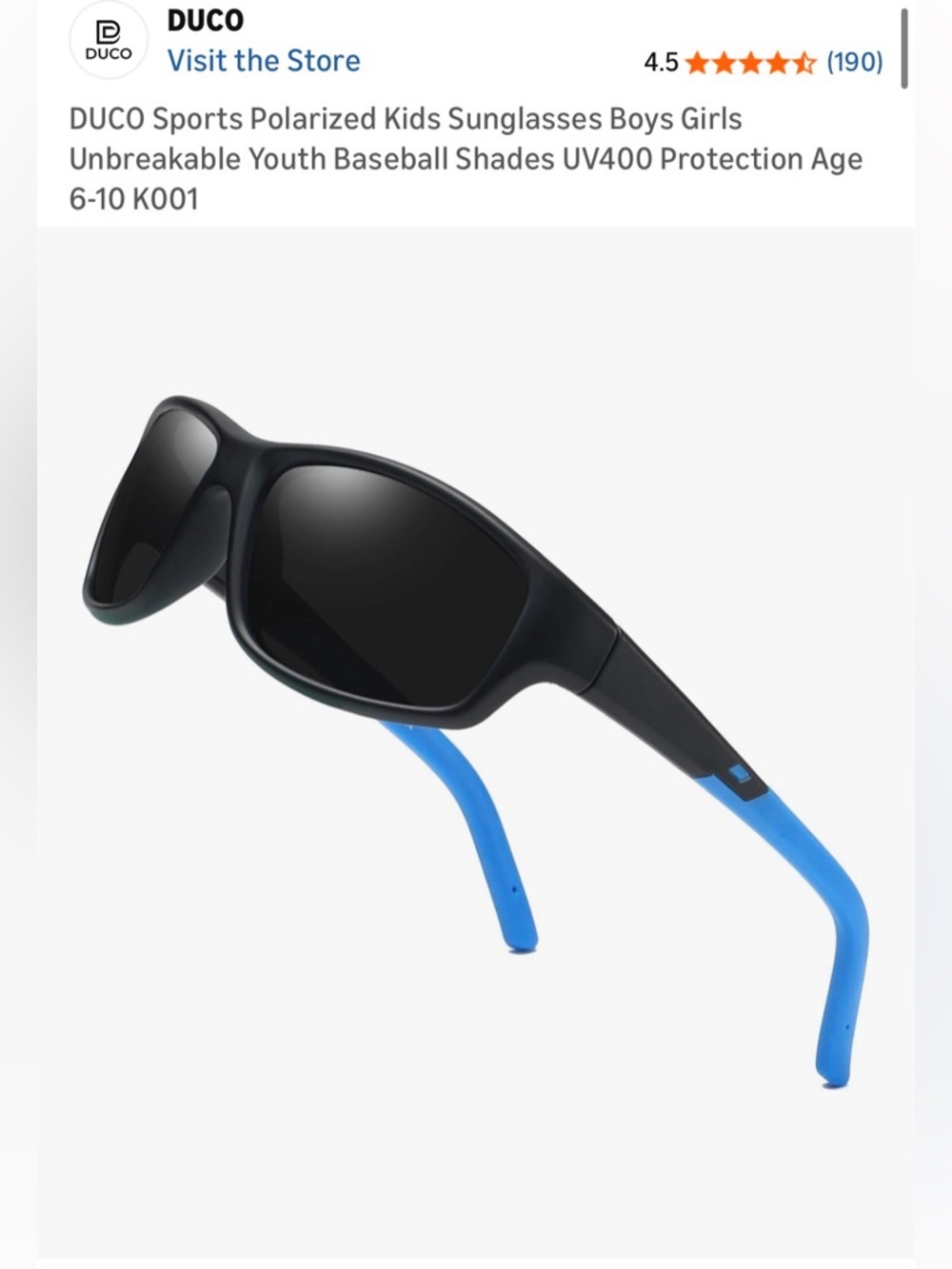 Kids Sports UV400 Protection Polarized Sunglasses Unbreakable Thermoplastic